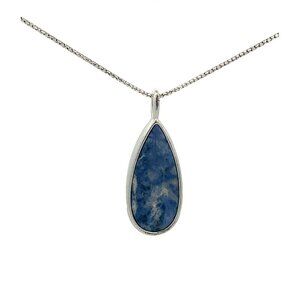Artisan Tear Drop Shape Sodalite Réversible Pendant on 18” Sterling Silver Chain